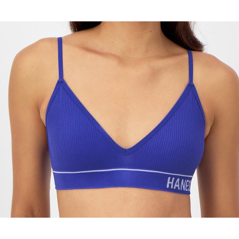 Hanes Originals Ribbed Seamless Triangle Bralette Womens Large Purple Violet NWT